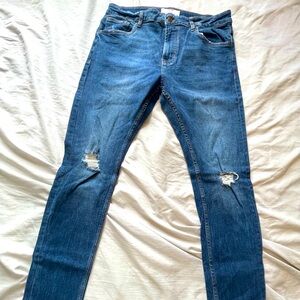 Bershka Men's Blue Distressed Jeans 36x30